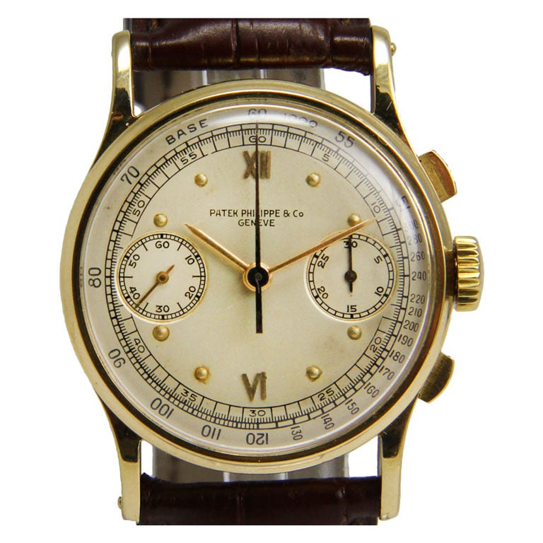 Patek Philippe Yellow Gold Chronograph Wristwatch with Register Ref 130