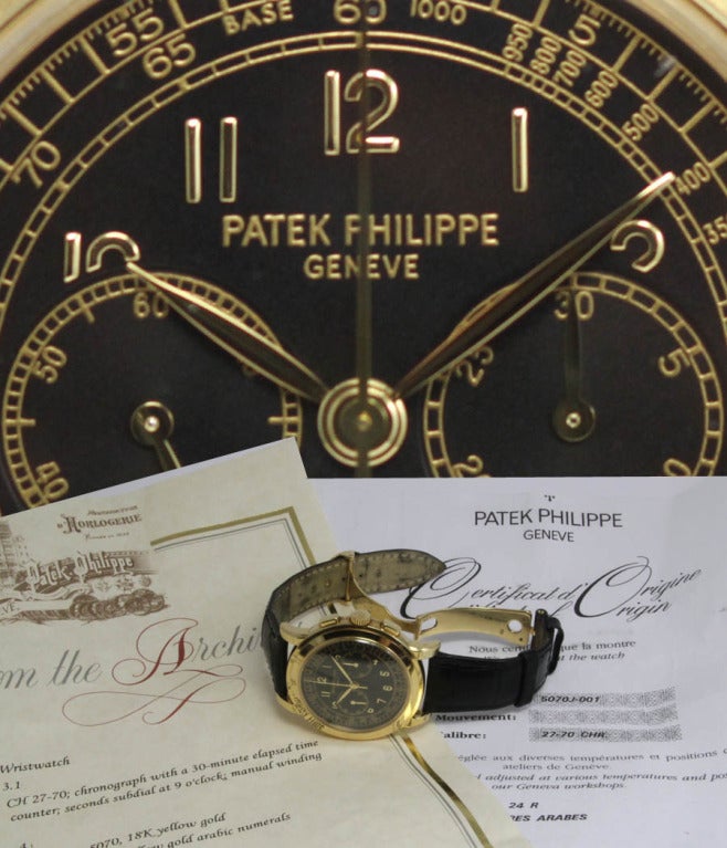 Men's Patek Philippe Yellow Gold Oversized Chronograph Wristwatch Ref 5070J