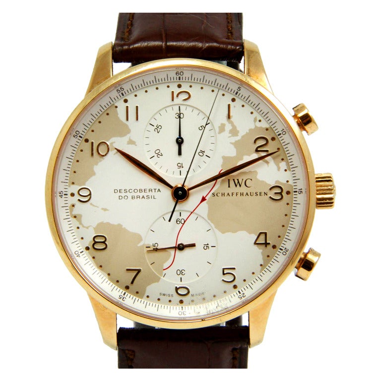 IWC Rose Gold Portuguese Descoberta do Brasil Chronograph Wristwatch For Sale