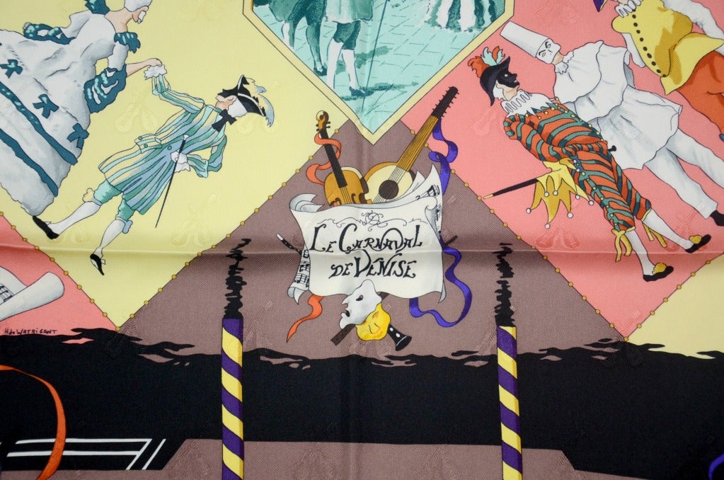 Article Title: Le Carnaval De Venise

Fabric: Silk 100% 

Size: 35x35 in - 90x90 cm 

Condition: Good