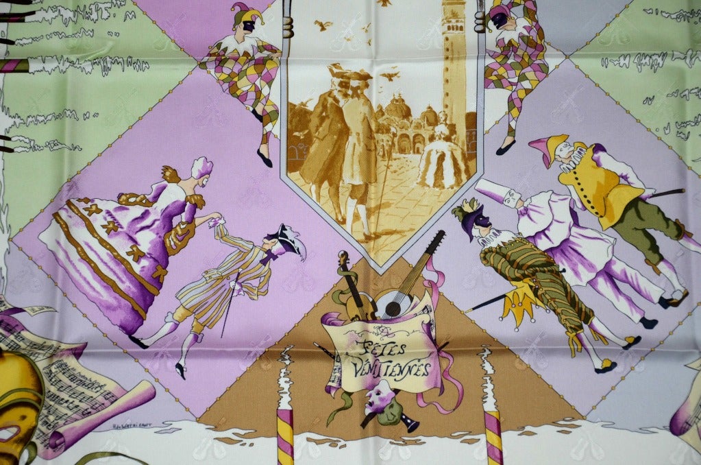 Article Title: Fetes Venitiennes 

Fabric: Silk 100% 

Size: 35x35 in - 90x90 cm 

Condition: Excellent