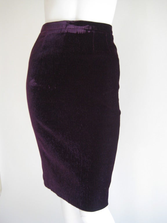 1980s Karl Lagerfeld Purple Velvet Pencil Skirt
