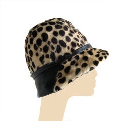 Retro 1960s Leopard Fur and Leather Hat