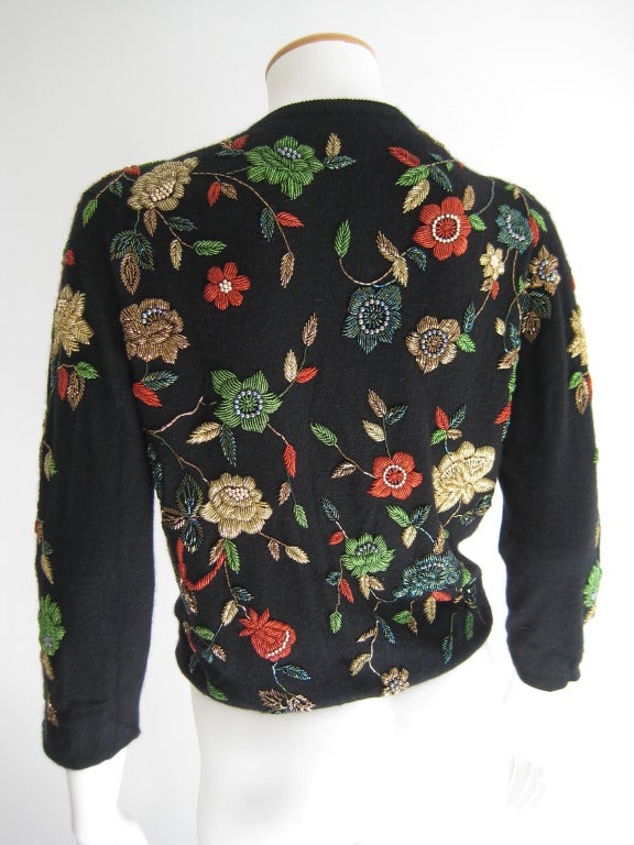 1950s Cashmere Beaded Cardigan In Excellent Condition In Long Island City, NY