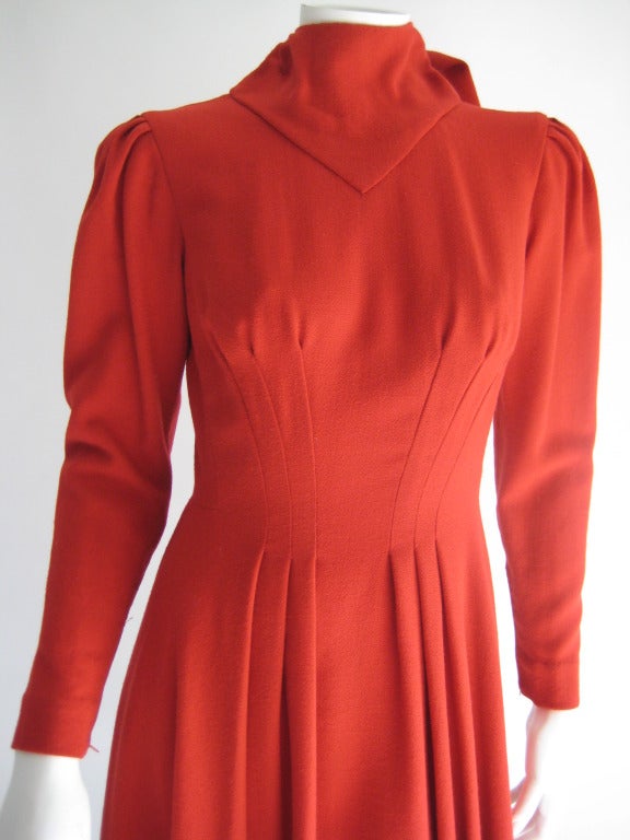 Pauline Trigere Red Wool Crepe Dress