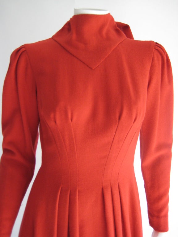 Pauline Trigere Red Wool Crepe Dress In Excellent Condition For Sale In Long Island City, NY