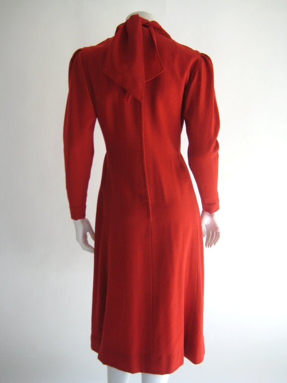 Pauline Trigere Red Wool Crepe Dress For Sale 1