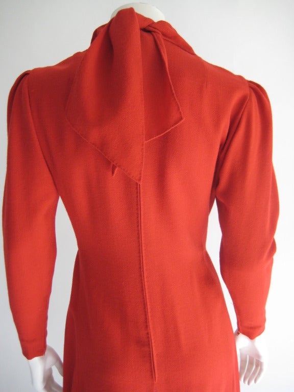 Pauline Trigere Red Wool Crepe Dress For Sale 2