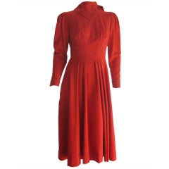 Pauline Trigere Red Wool Crepe Dress