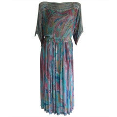1980s Beaded Silk Chiffon Dress Saks 5th Ave 8