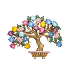 1930s Colorful Jeweled Tree Brooch