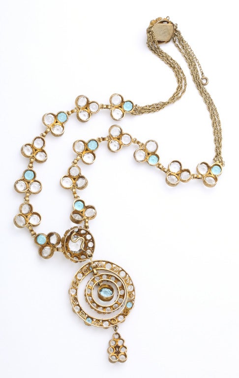 1930's Hobe Aqua Crystal Pendant Necklace In Excellent Condition In New York, NY