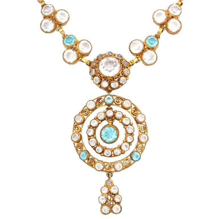1930's Hobe Aqua Crystal Pendant Necklace