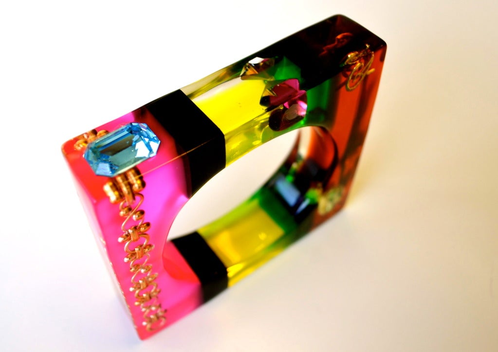 Women's Christian Lacroix Signed Fluo Lined Rectangular Cuff
