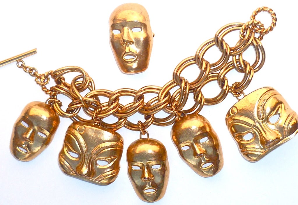 1989 Isabel Canovas Iconic Commedia dell' Arte Mask Bracelet In Excellent Condition In New York, NY