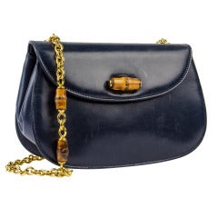 Gucci Retro Navy Blue Lambskin Leather Bamboo Crossbody Bag