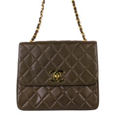 Chanel Vintage Brown Quilted Lambskin Leather Large Classic Flap Bag