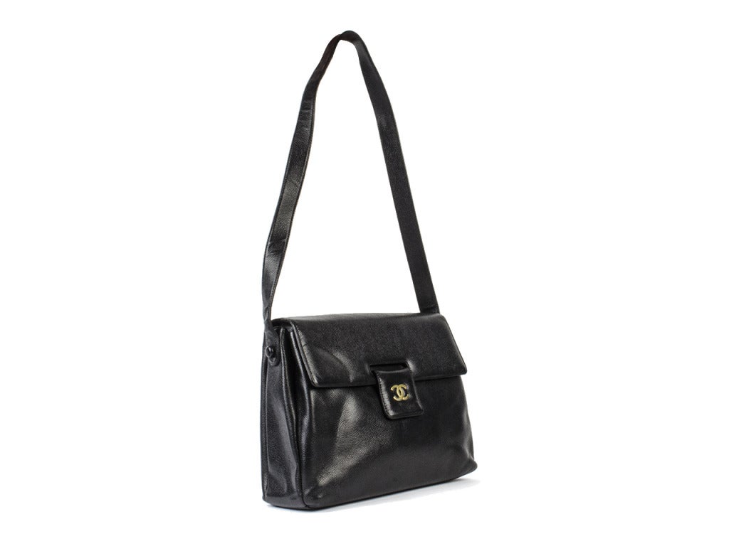 Chanel Black Caviar Leather Button Flap Bag