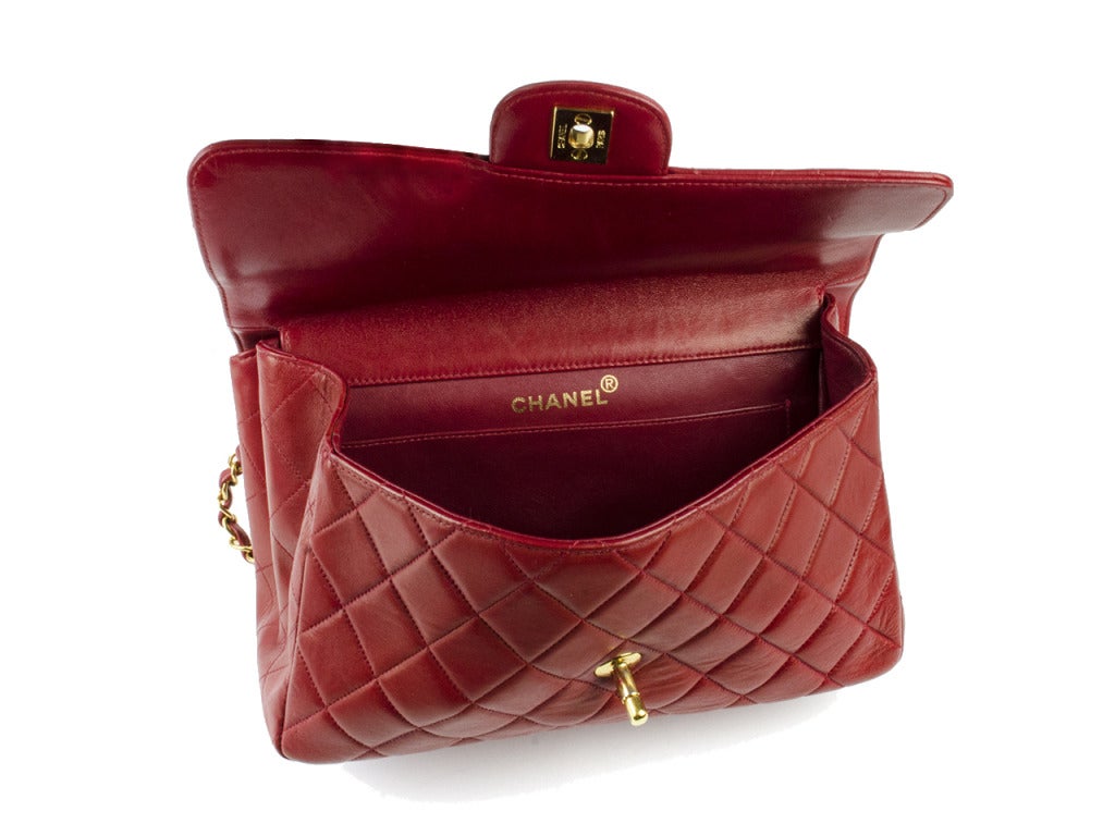 Chanel Vintage Lambskin Double Sided Red Flap Bag In Excellent Condition In San Diego, CA
