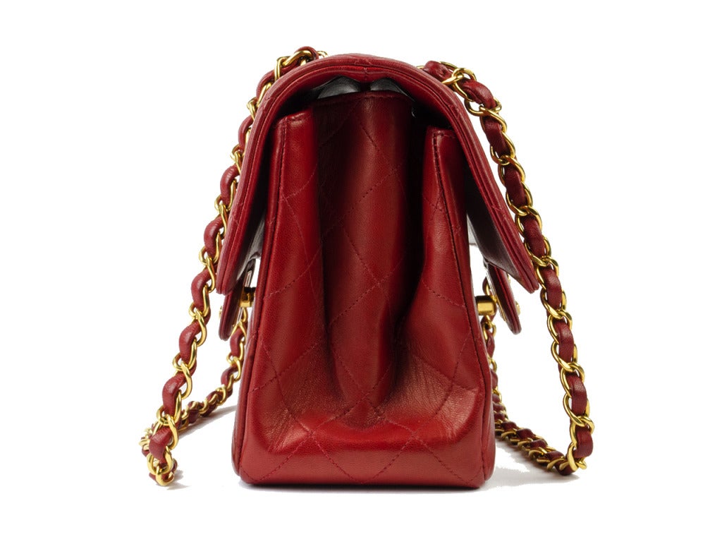 Chanel Vintage Lambskin Double Sided Red Flap Bag 2