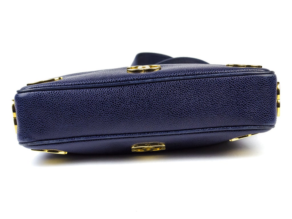 Women's Chanel Navy Blue Caviar Leather CC Logo Trim Tote Bag