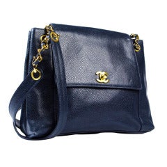 Chanel Navy Blue Caviar Leather Tote Bag