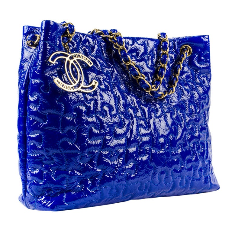 Chanel Blue Patent Puzzle Tote at 1stDibs