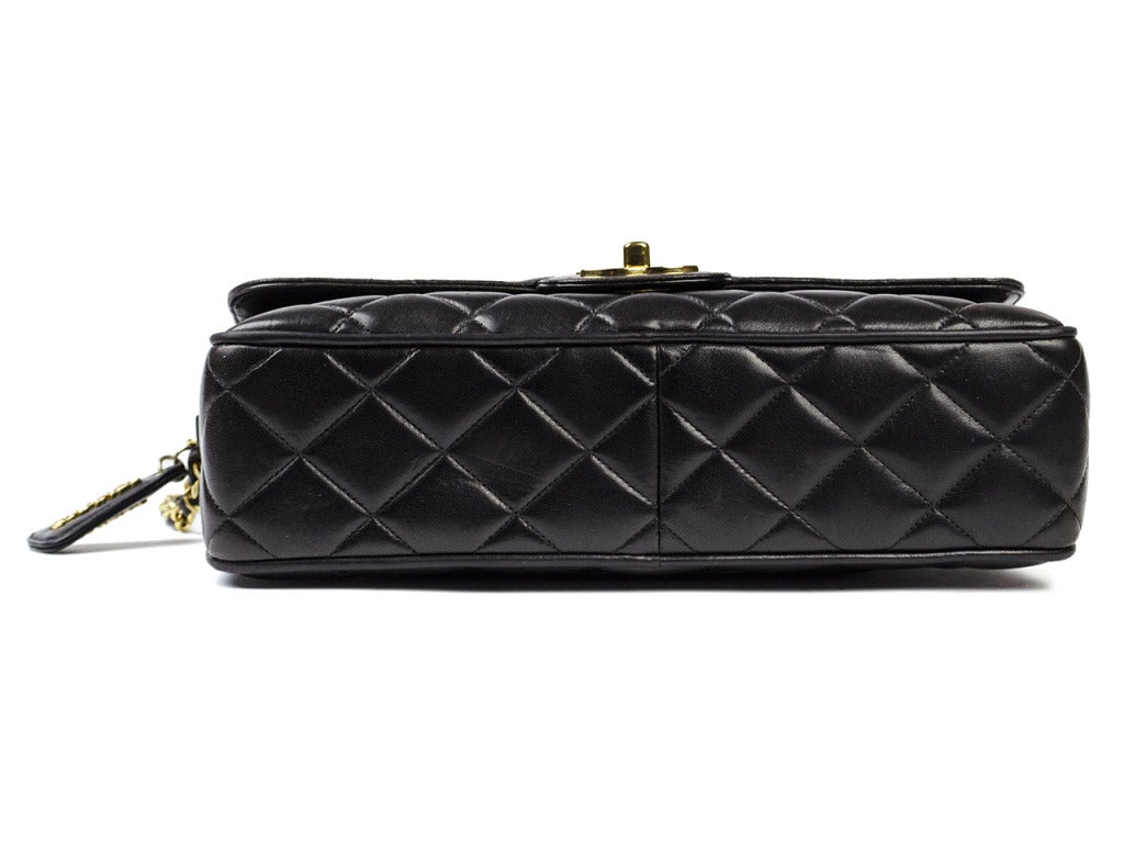 Chanel Black Lambskin Zip Top Flap Shoulder Bag 1