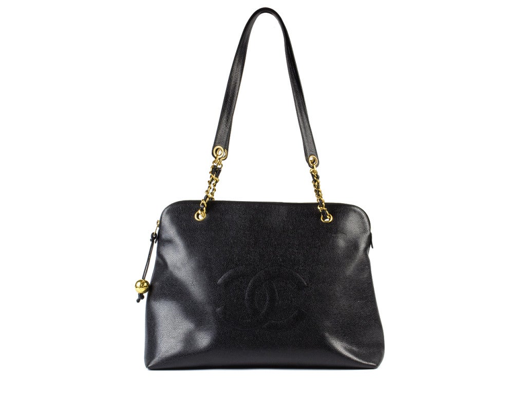 Be the most fashionable woman on the go with this black leather Chanel Shopper bag. Perfect to fit books, a laptop, and could even be the perfect carry on for the plane!