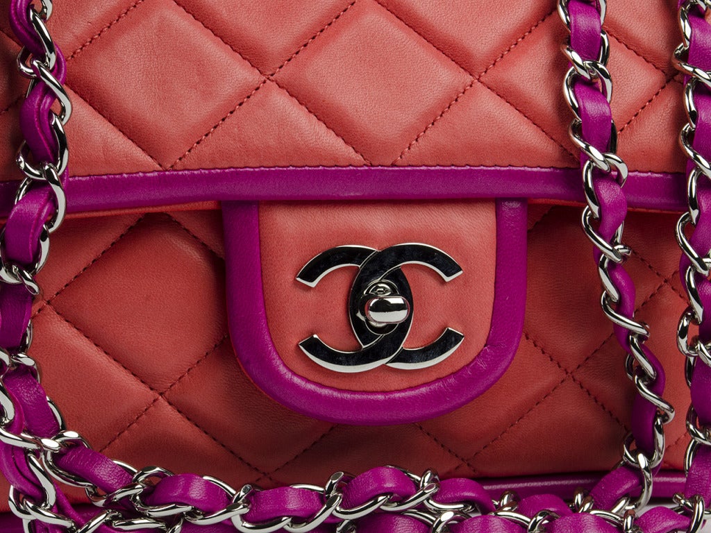 Women's Chanel Orange Flap Bag with Purple Piping
