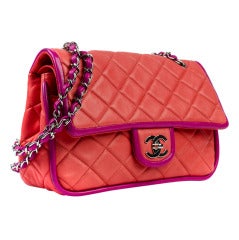 Chanel Orange Flap Bag with Purple Piping