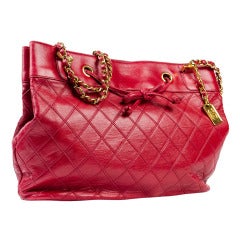 Chanel Vintage Quilted Red Lambskin Leather Bow Tote Bag