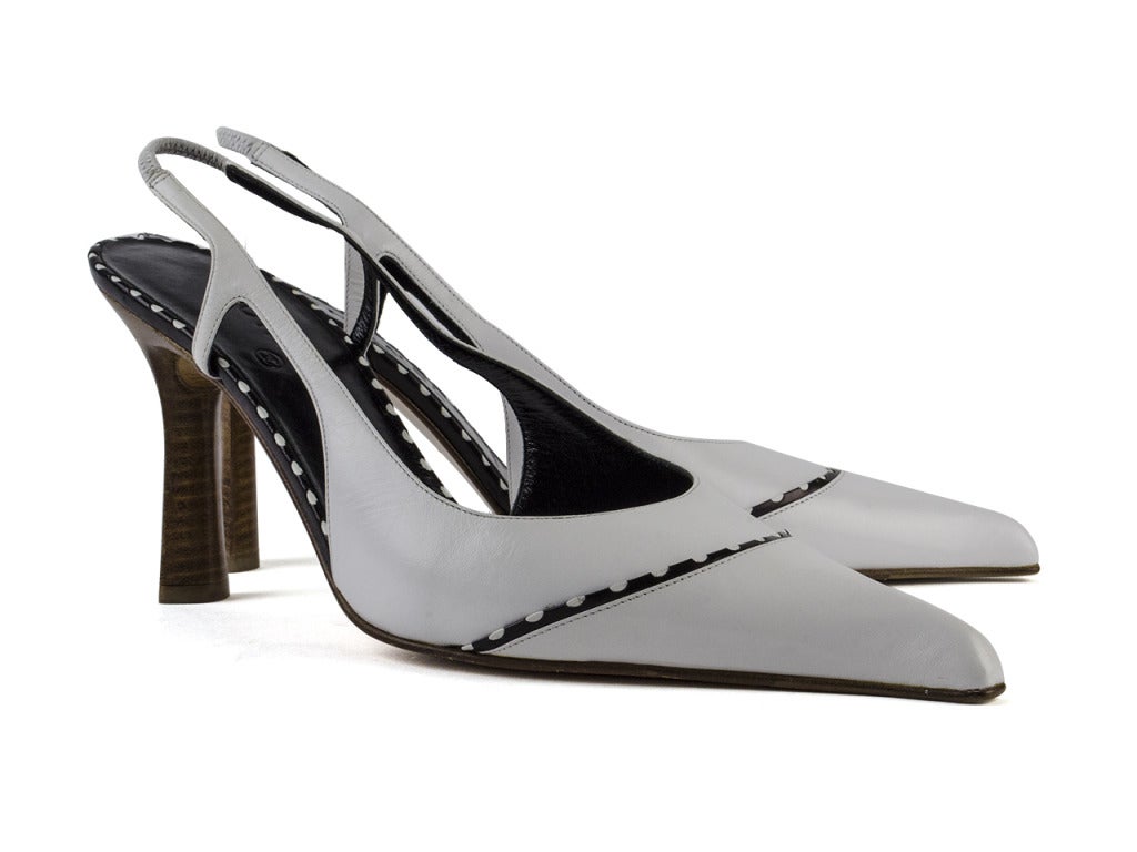 Chanel White Slingback Heels with Polka Dot Detail