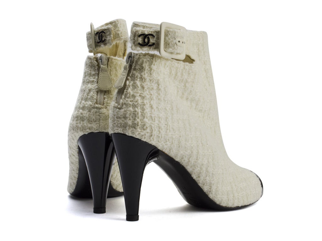 Women's Chanel Ivory Boucle Booties For Sale