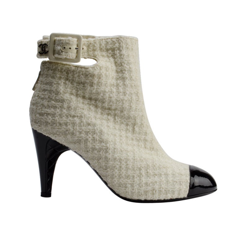 Chanel Ivory Boucle Booties For Sale