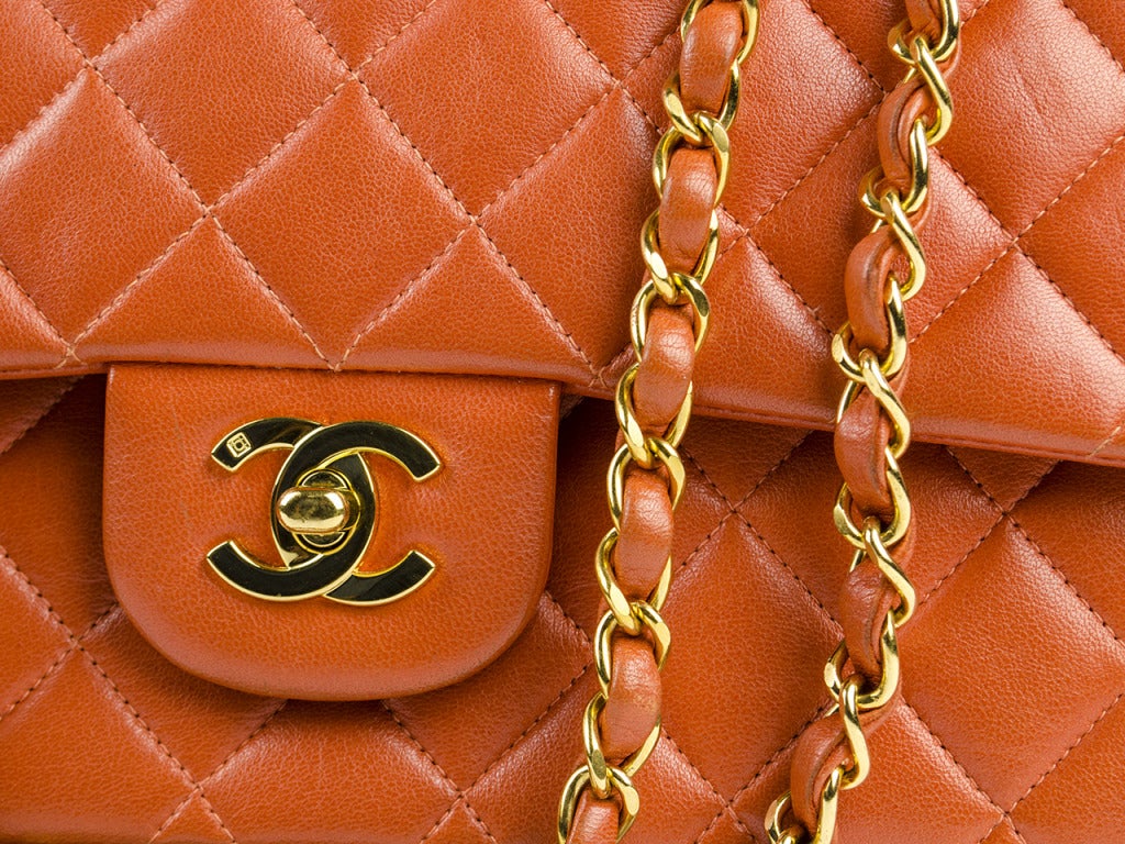 Chanel Orange Flap Bag In Excellent Condition In San Diego, CA