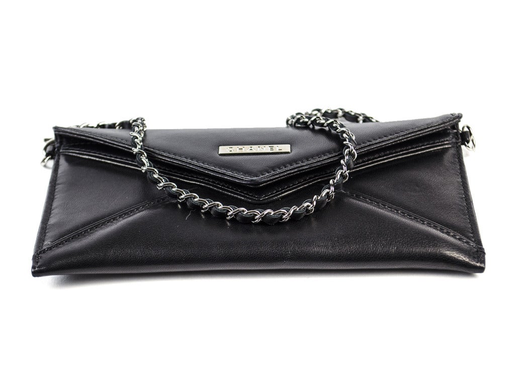 Women's Chanel Black Leather 'Mademoiselle’ Postcard Pochette Bag