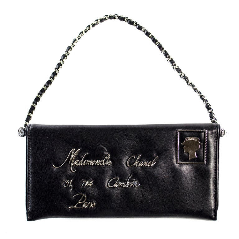 Chanel Black Leather 'Mademoiselle’ Postcard Pochette Bag