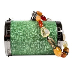 Vintage Chanel Green Stingray Cylinder Wristlet