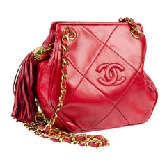 Vintage Chanel Red Lambskin Crossbody Bag