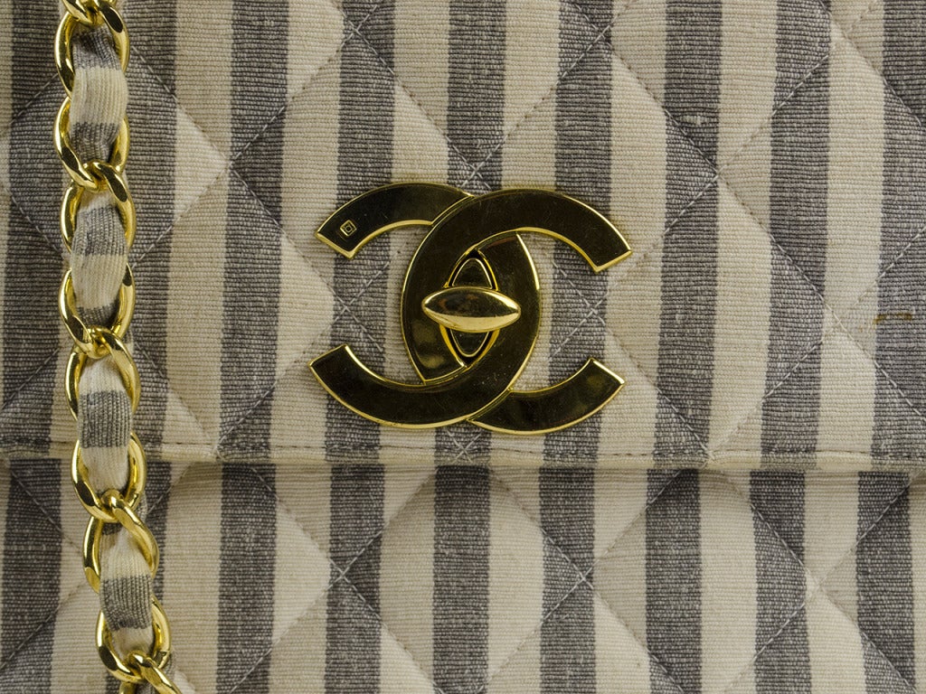Chanel Quilted Striped Flap Bag In Excellent Condition In San Diego, CA