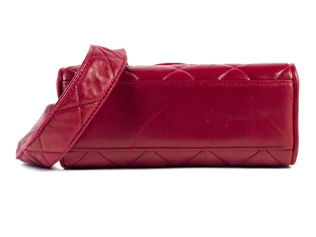 Chanel Vintage Red Leather Flap Bag For Sale 2