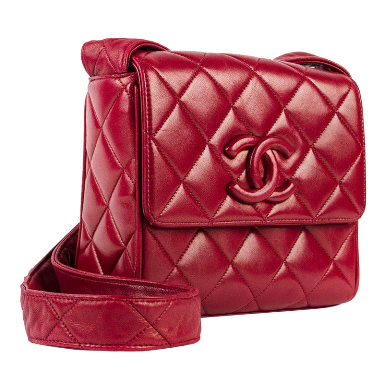 Chanel Vintage Red Leather Flap Bag For Sale