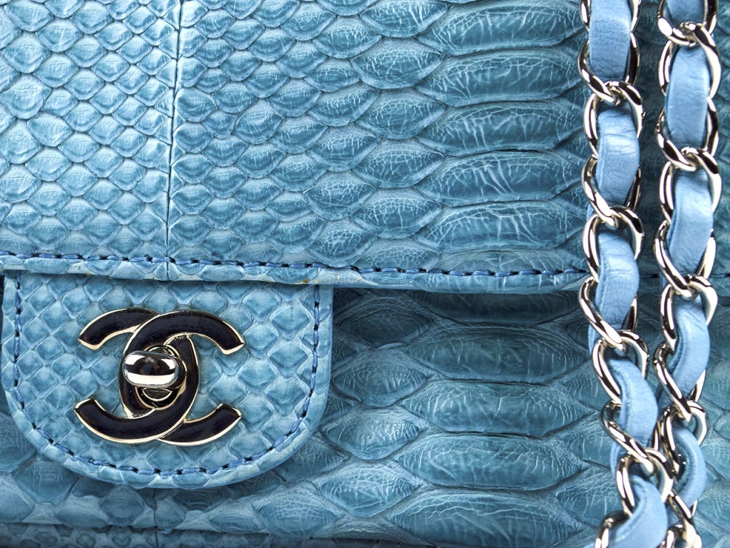 Chanel Python Snakeskin East West Flap Bag In New Condition In San Diego, CA