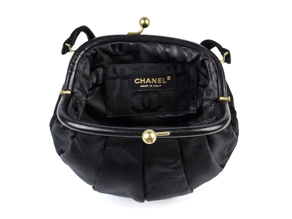 Chanel Black Satin Clutch In Excellent Condition In San Diego, CA