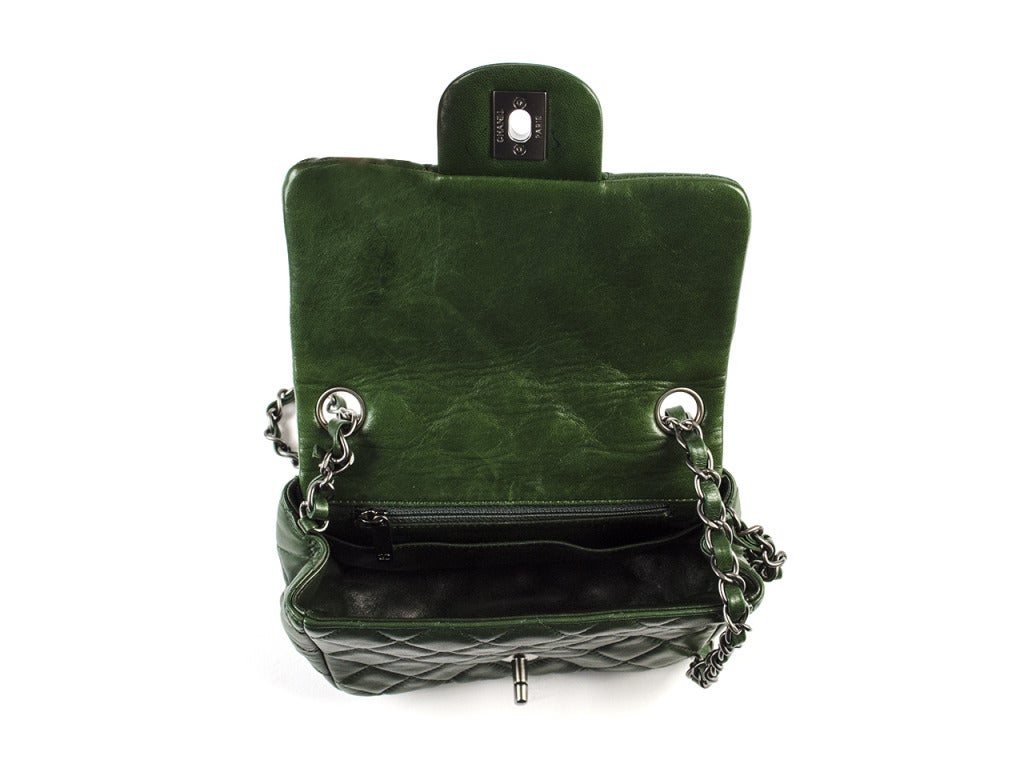 Chanel Green Lambskin Mini Flap In Excellent Condition In San Diego, CA