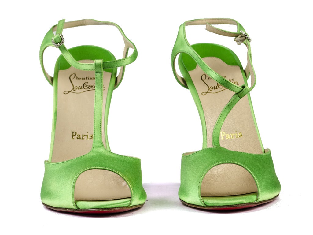 Christian Louboutin T-Strap Satin Sandals In New Condition In San Diego, CA