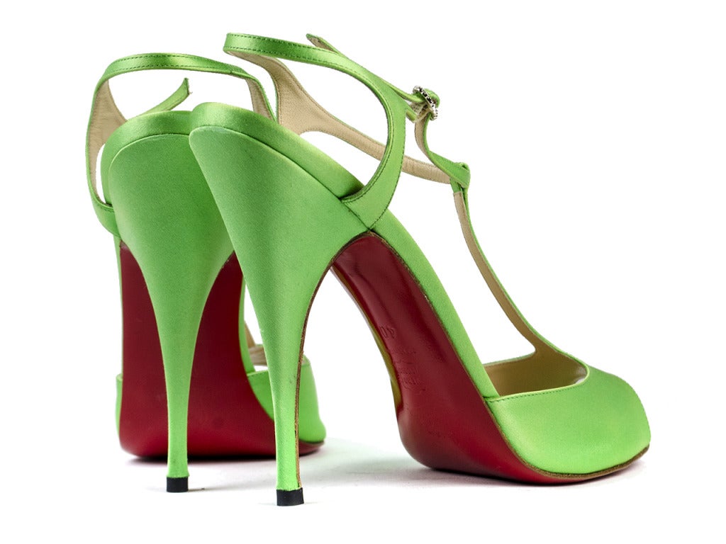 Women's Christian Louboutin T-Strap Satin Sandals