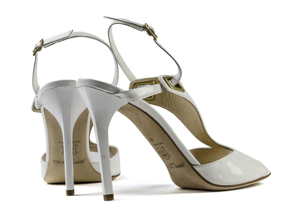 Women's Jimmy Choo 'Elle' White Patent Leather Sandals