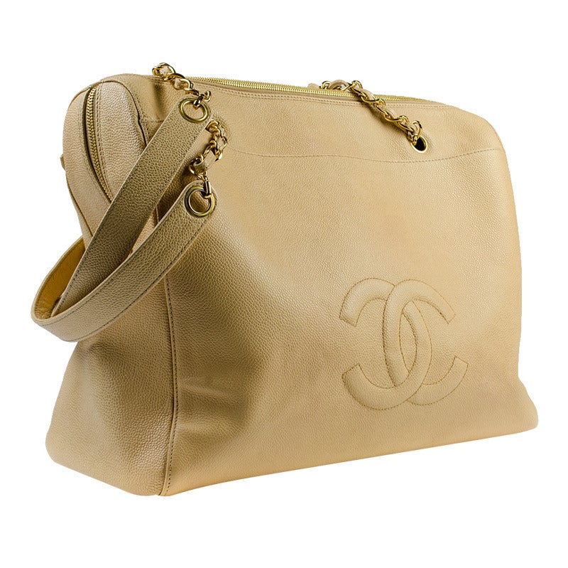 Chanel Beige Vintage Tote Bag For Sale